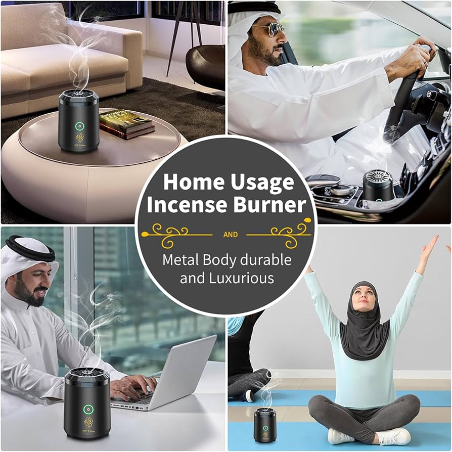 Oud Bukhoor Electronic Car Incense Burner USB Rechargeable Type C Incense Holder Black