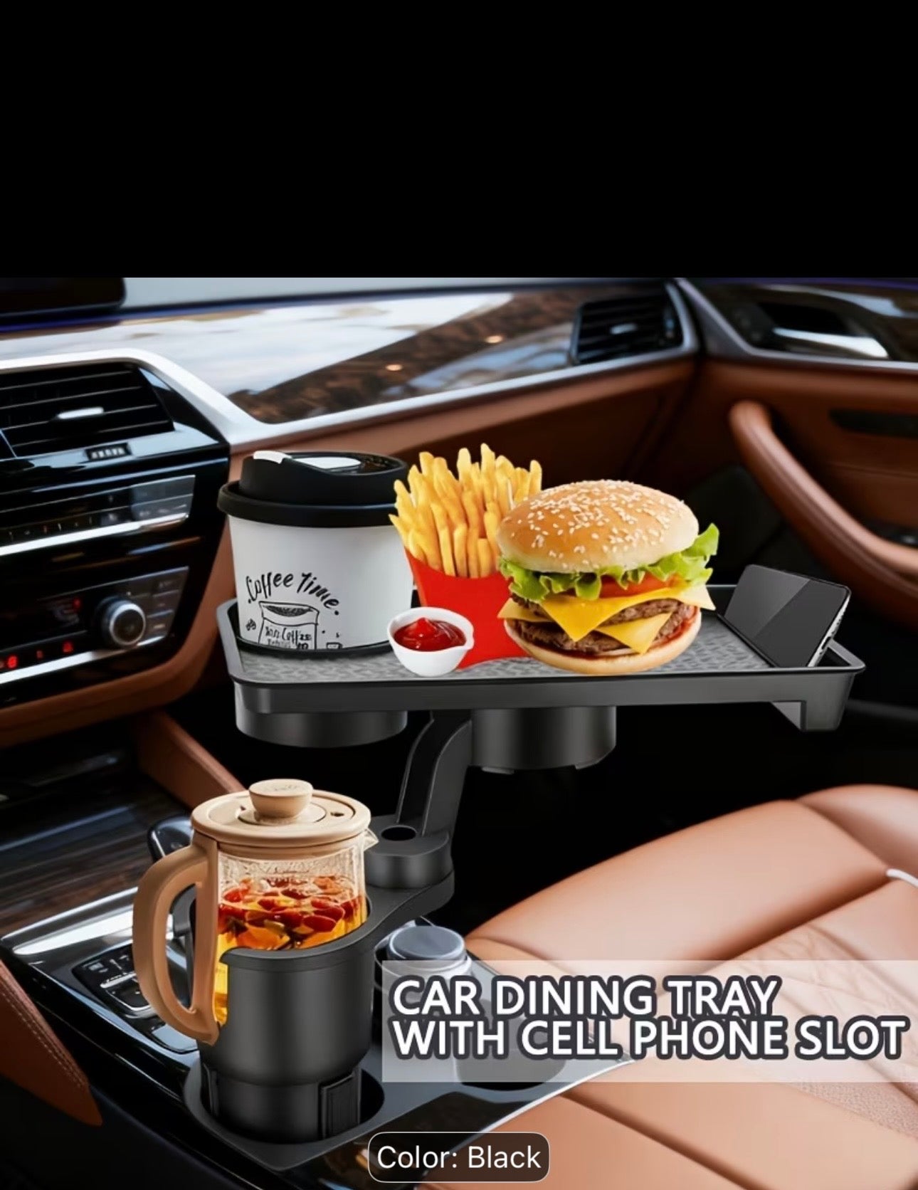 DriveAura™ 3-in-1 Cup Holder Expander & Food Tray
