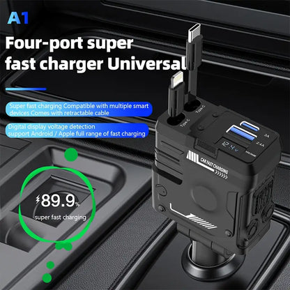 4 in 1 66W Retractable Car Charger