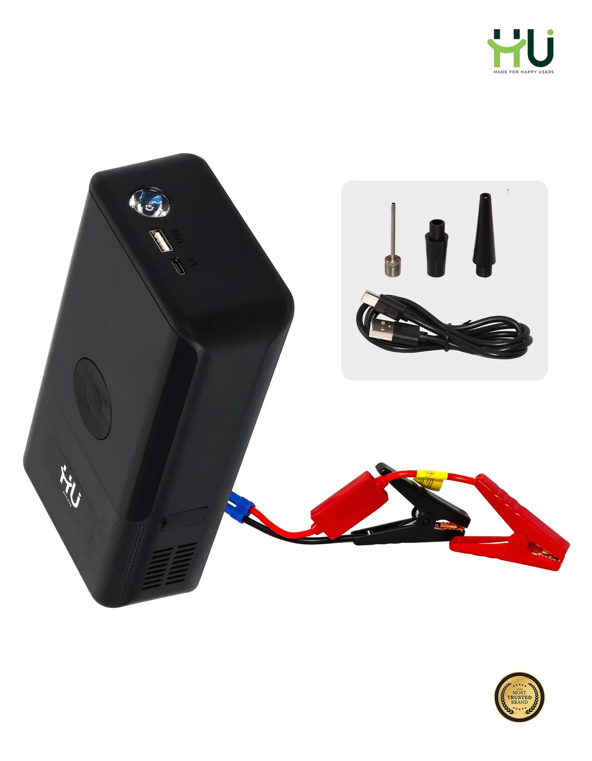 HU 15000mAh Jump Starter with Air Pump — Car Emergency Kit