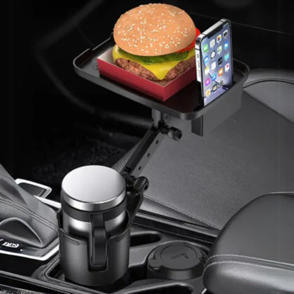 Car Cup Holder Expander & Food Tray 2-in-1 – Black