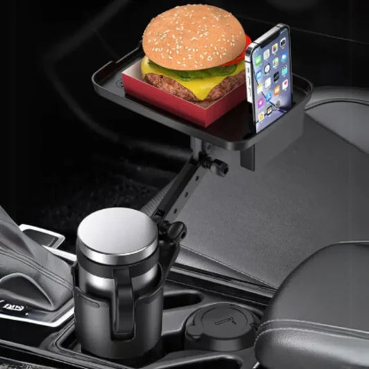 Car Cup Holder Expander & Food Tray 2-in-1 – Black