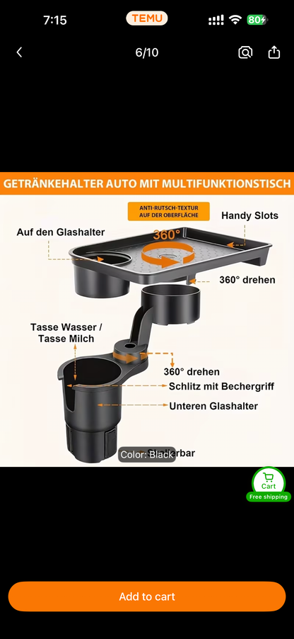 DriveAura™ 3-in-1 Cup Holder Expander & Food Tray