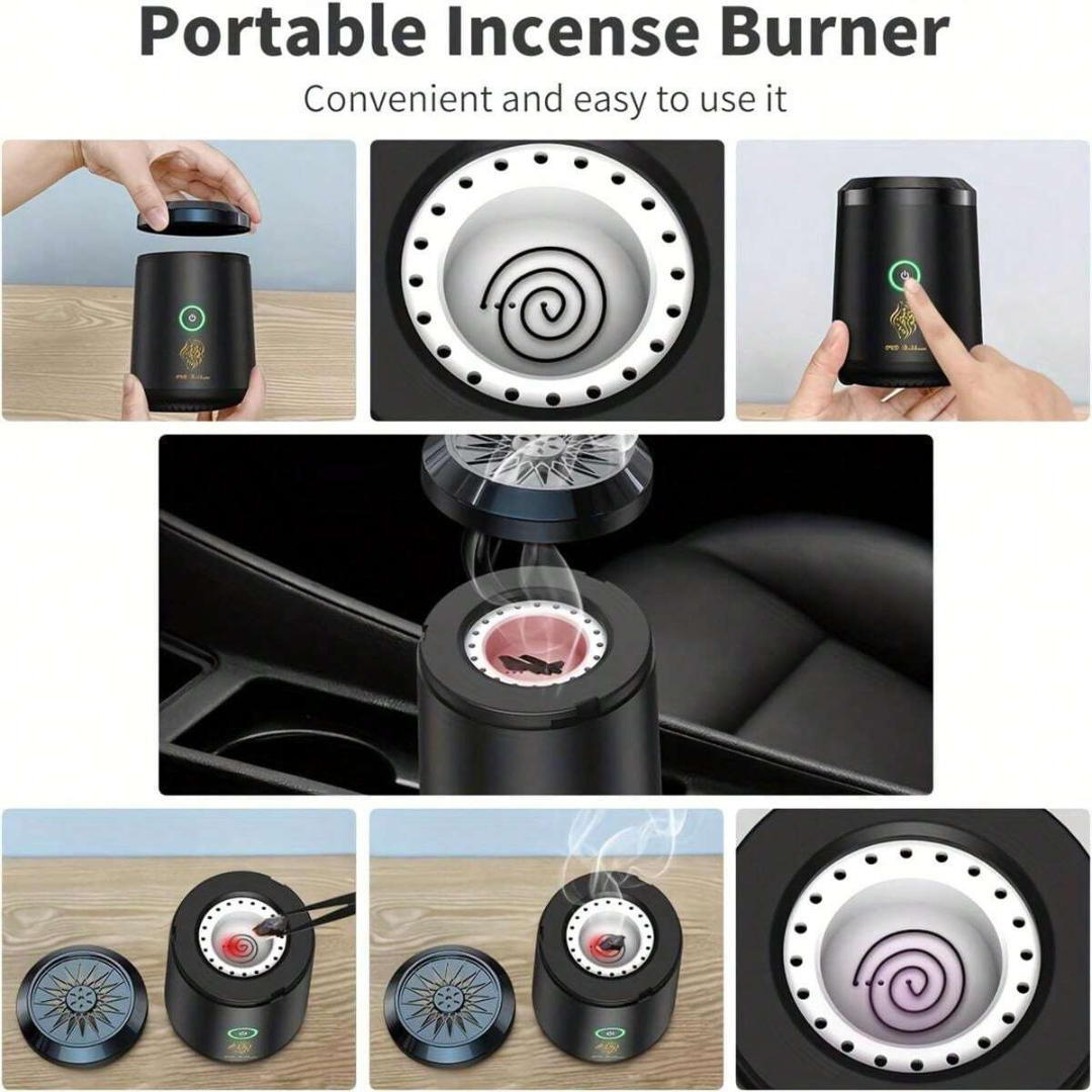 Oud Bukhoor Electronic Car Incense Burner USB Rechargeable Type C Incense Holder Black