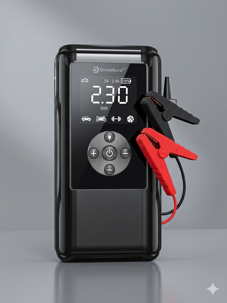 DriveAura™ 4-in-1 Jump Starter & Air Compressor