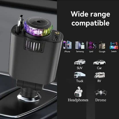 5-in-1 Car Charger — LED, PD3.0, Air Freshener & Projector