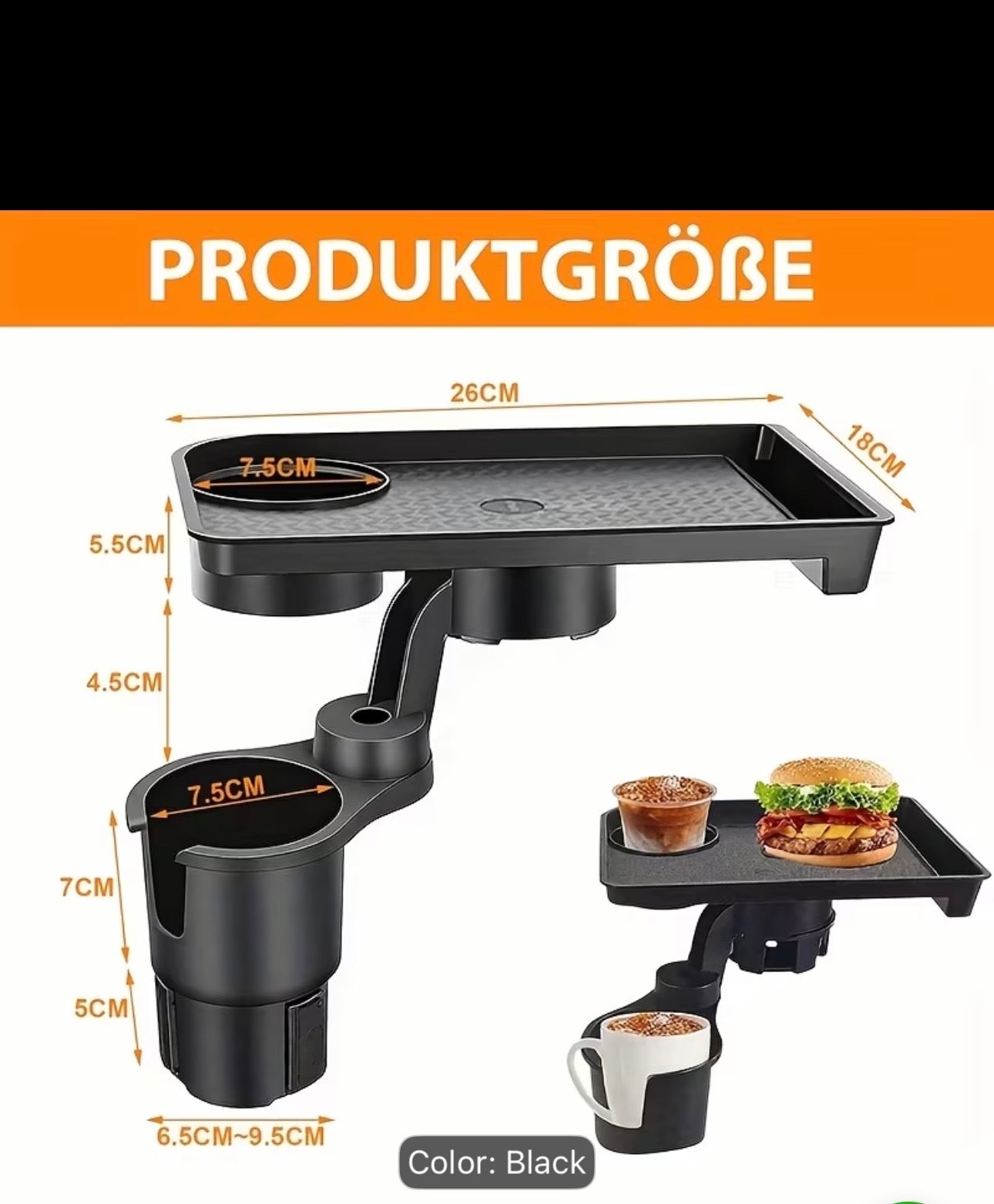 DriveAura™ 3-in-1 Cup Holder Expander & Food Tray