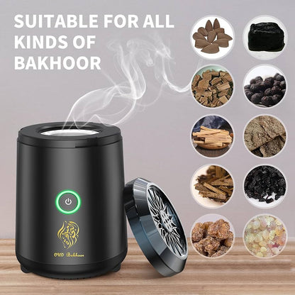 Oud Bukhoor Electronic Car Incense Burner USB Rechargeable Type C Incense Holder Black