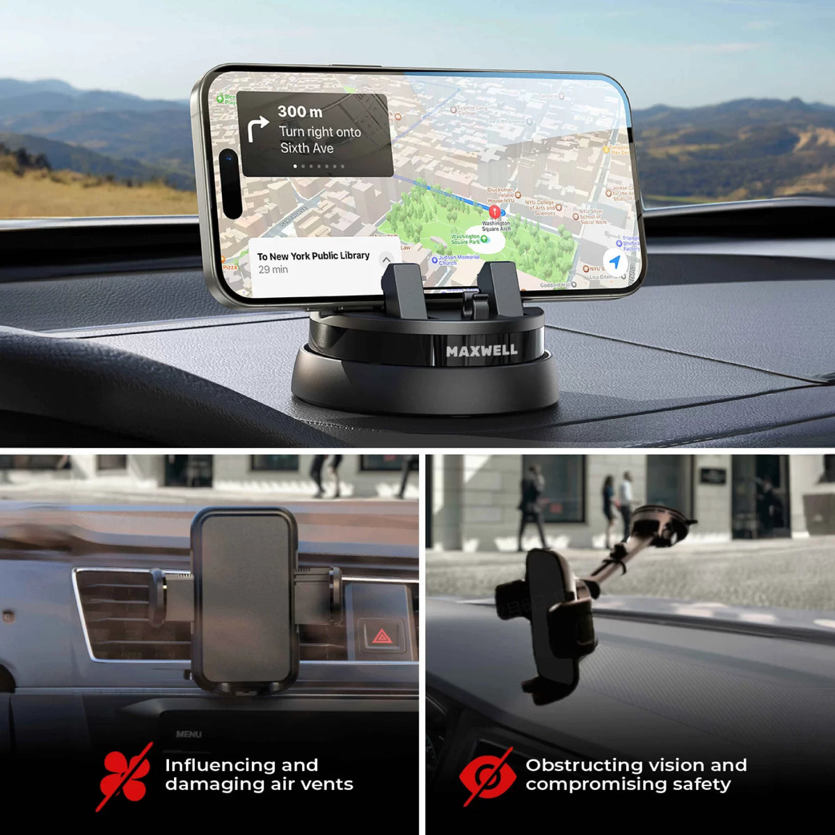 Maxwell Car Phone Holder with Cable Storage