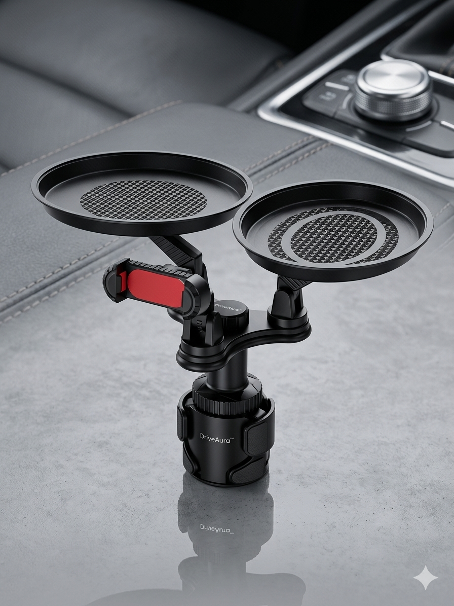 DriveAura™ Dual Cup Holder Expander & Food Tray