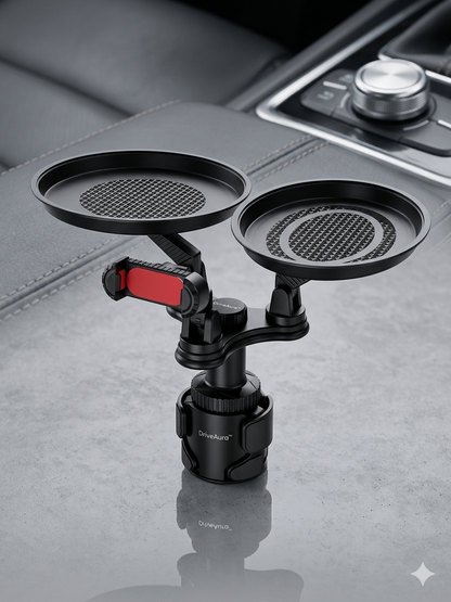 DriveAura™ Dual Cup Holder Expander & Food Tray