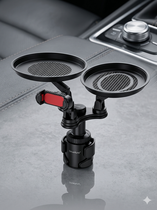 DriveAura™ Dual Cup Holder Expander & Food Tray