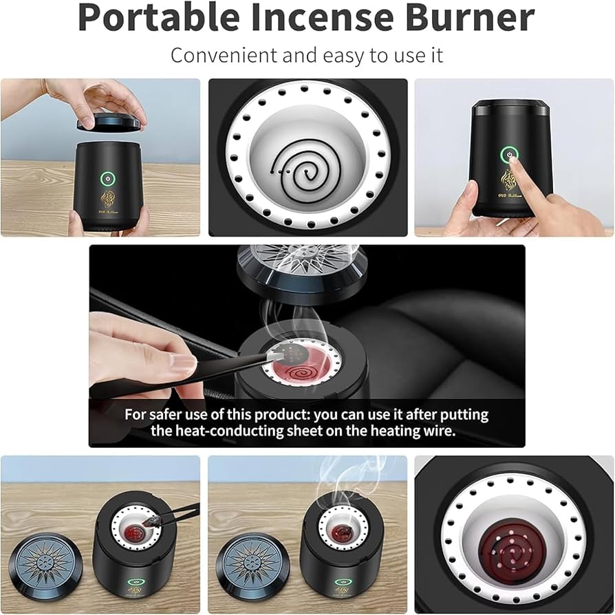 Oud Bukhoor Electronic Car Incense Burner USB Rechargeable Type C Incense Holder Black