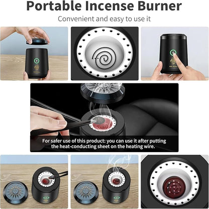 Oud Bukhoor Electronic Car Incense Burner USB Rechargeable Type C Incense Holder Black