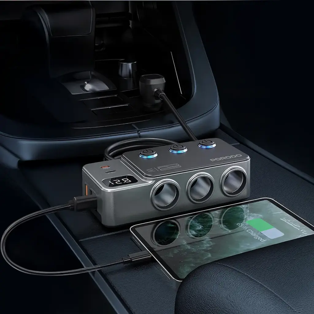 Porodo 120W Car Charger Hub Triple-Port Lighter Socket