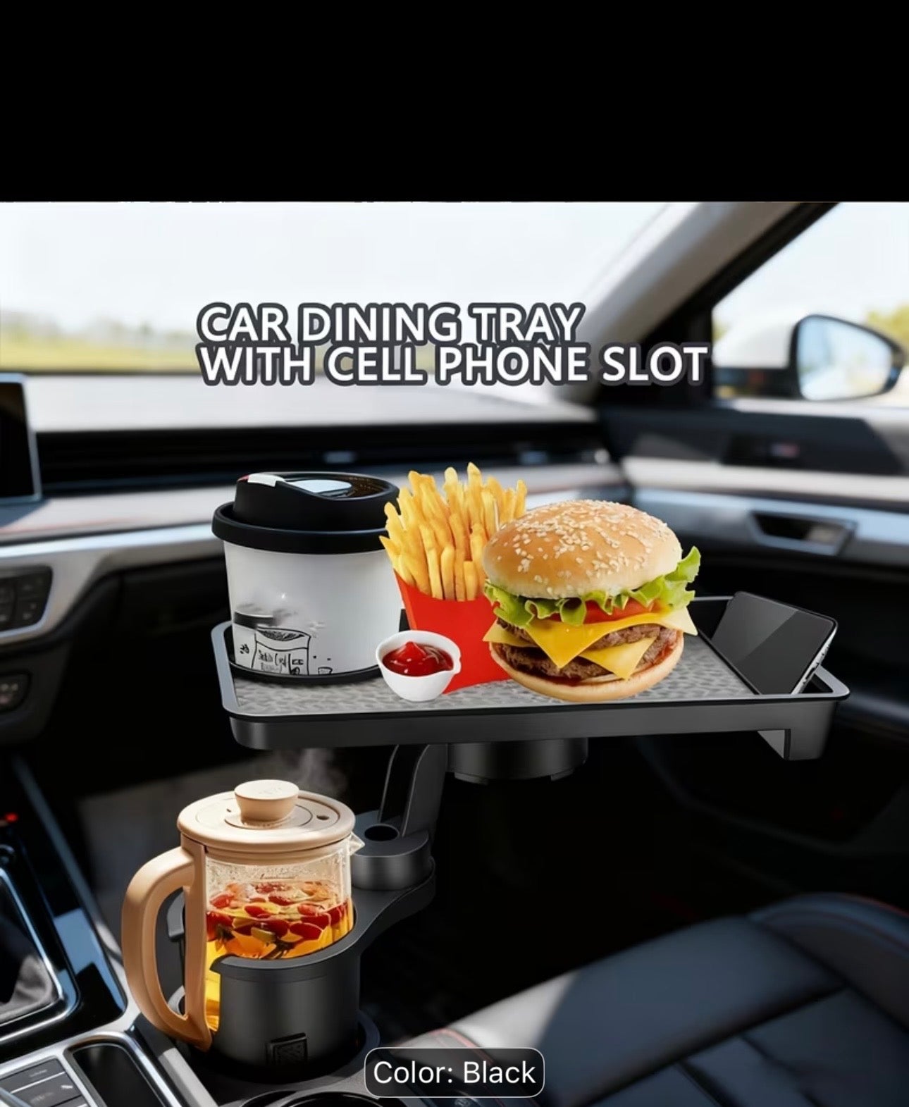 DriveAura™ 3-in-1 Cup Holder Expander & Food Tray