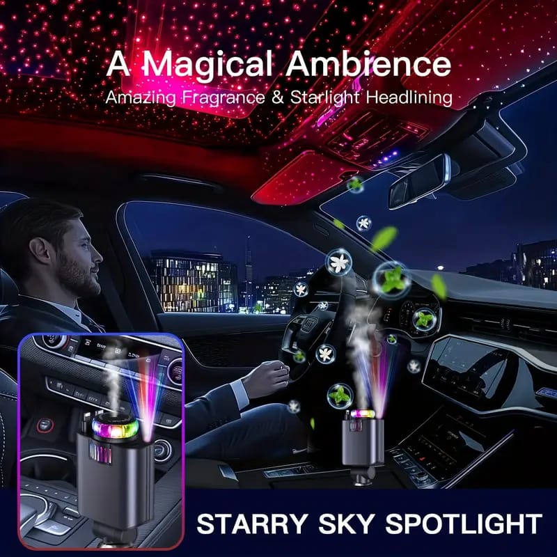 5-in-1 Car Charger — LED, PD3.0, Air Freshener & Projector