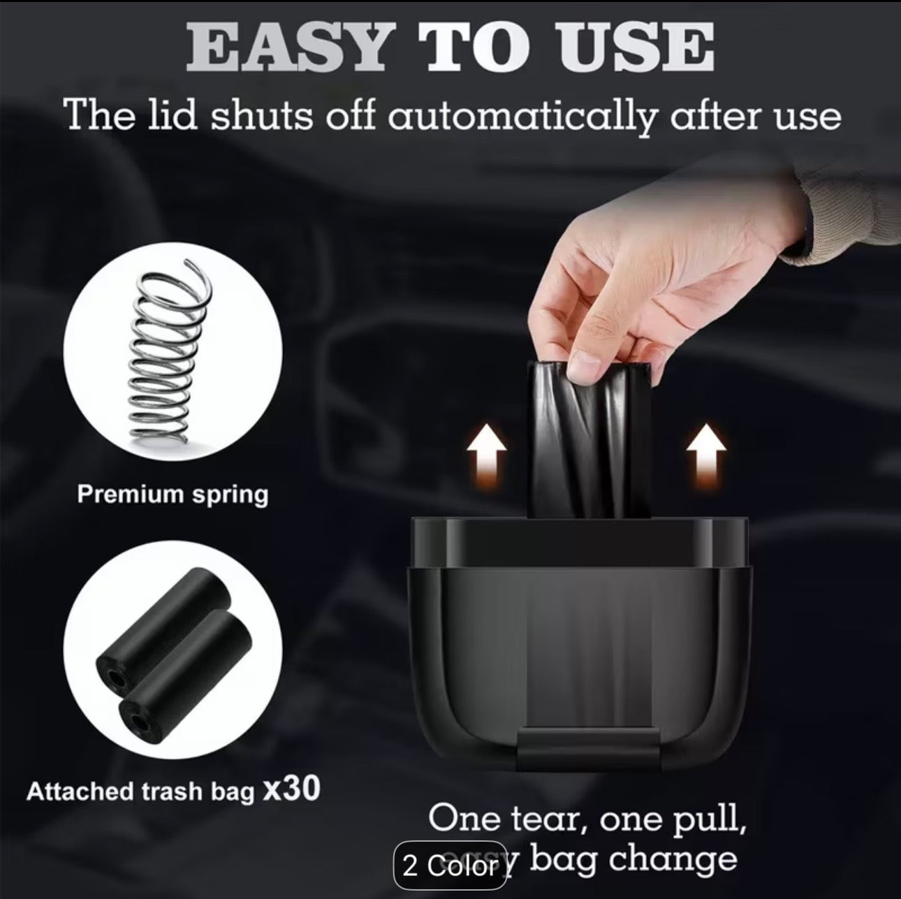 DriveAura™ Push-Button Car Trash Bin
