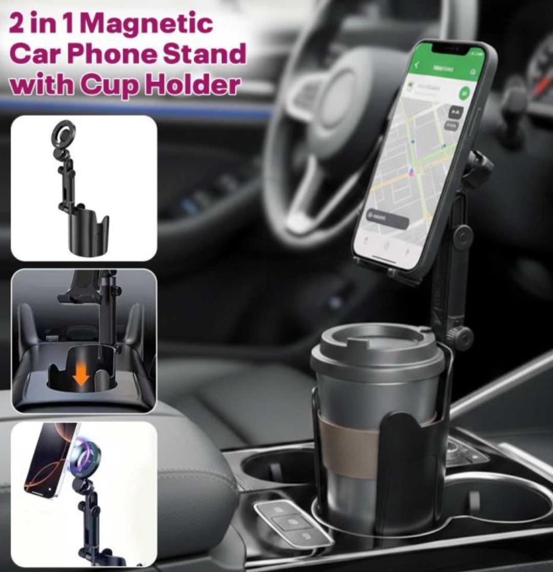 Rebenuo 2-in-1 Magnetic Car Phone Stand with Cup Holder