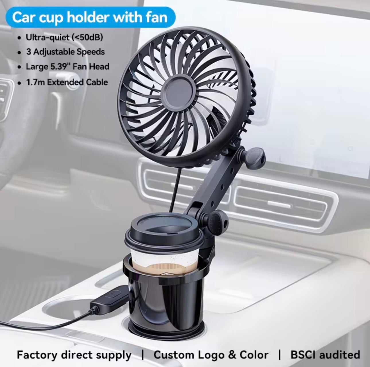 Cup Holder Air Cooler Fan 2 in 1 Car Cup Holder
Multifunctional Adjustable Fan