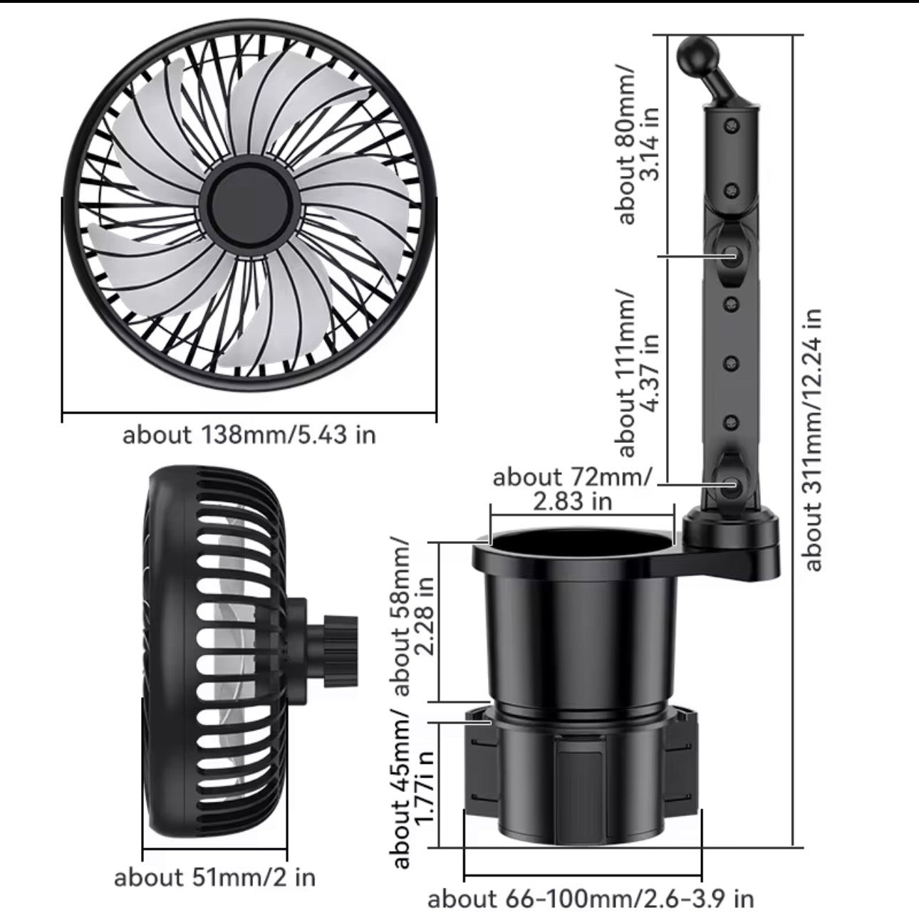Cup Holder Air Cooler Fan 2 in 1 Car Cup Holder
Multifunctional Adjustable Fan