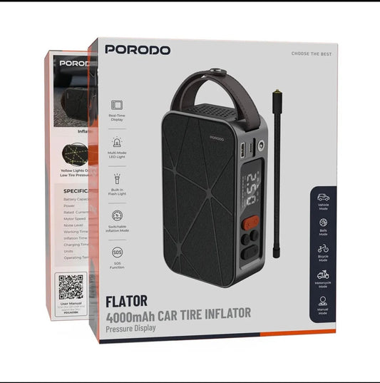 Porodo Flator 4000Mah Car Tire Inflator With Pressure Display - Black