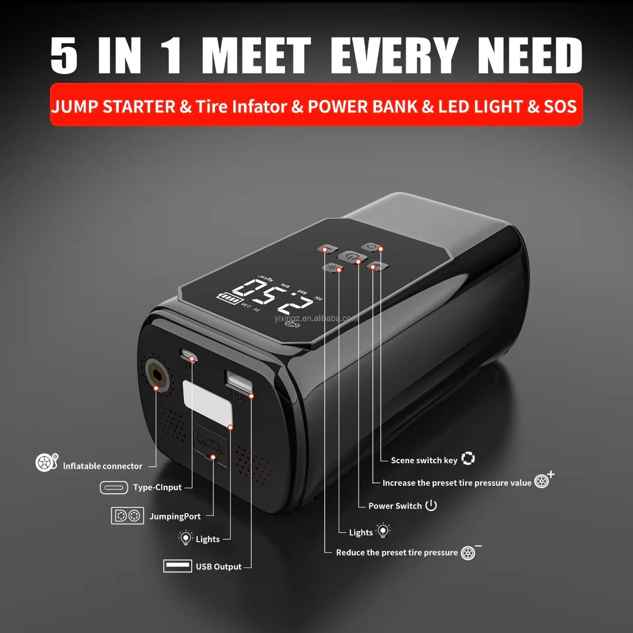 DriveAura™ 4-in-1 Jump Starter & Air Compressor