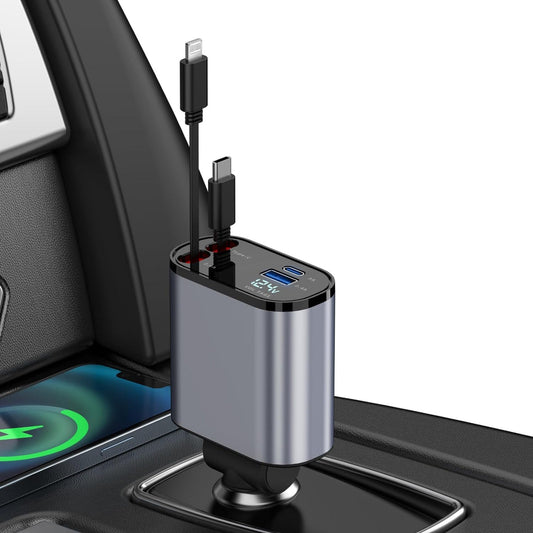 4 in 1 Retractable Fast Car Phone Charger 120W (Type-C, iOS, USB-C & USB interface)
