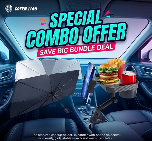 Ultimate Driveaura Combo Bundle 2-in-1 Car Umbrella & Food Tray