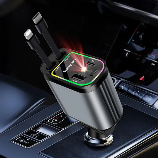 4-in-1 Retractable Car Phone Charger 12V/24V